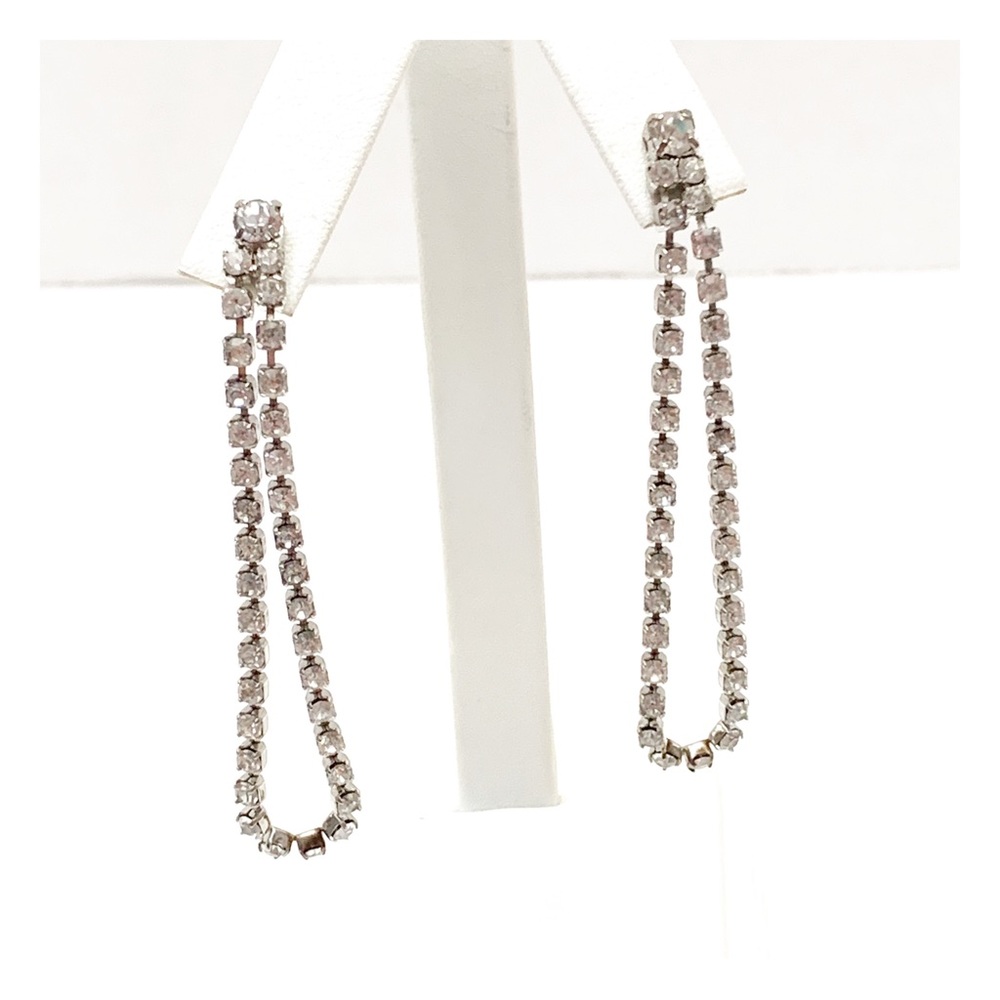 Vintage Capri rhinestone bling long loop dangle earrings sparkle glam wedding